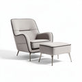 Modern armchair with ottoman in light gray fabric and metal legs 80 x 70 x 90cm