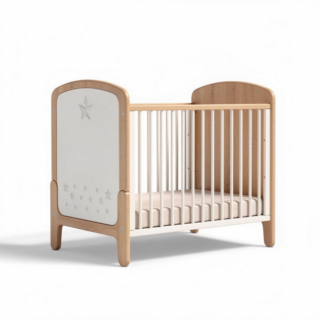 Wooden convertible crib with star design and removable side rails 120 x 60 x 90cm