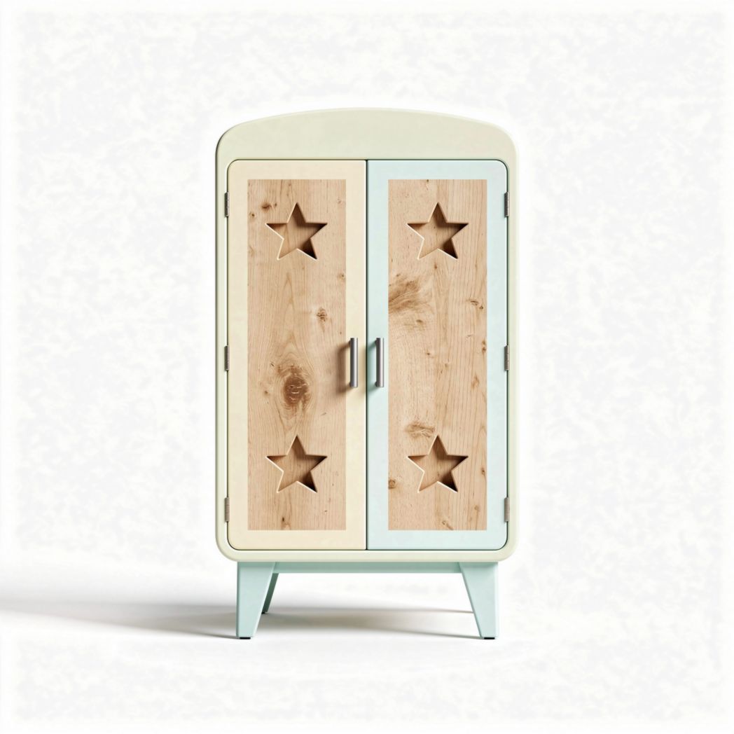 Star cutout wooden cabinet with pastel finish and adjustable shelving 80 x 50 x 100cm