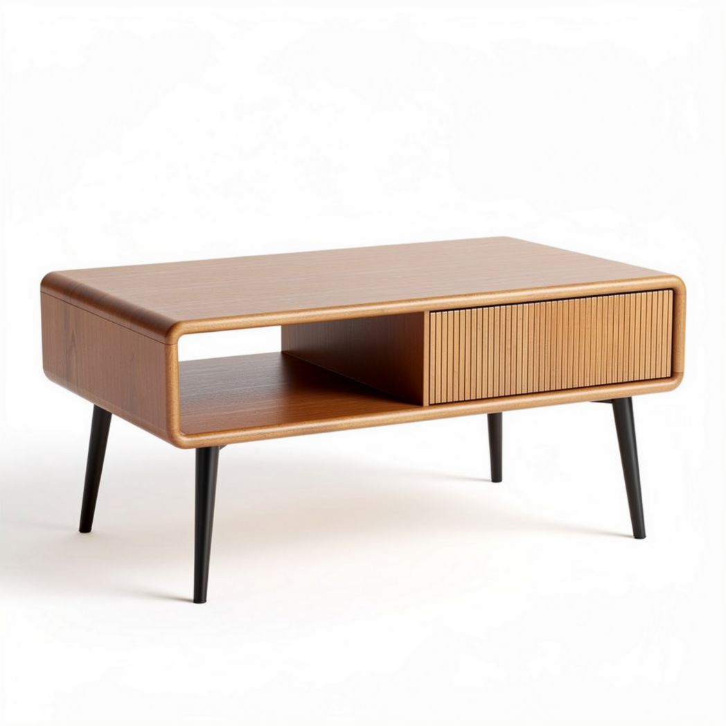 Wooden coffee table with storage compartment and black metal legs 100 x 50 x 40cm