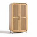 Wooden storage cabinet with slatted doors for living room organization 90 x 50 x 180cm