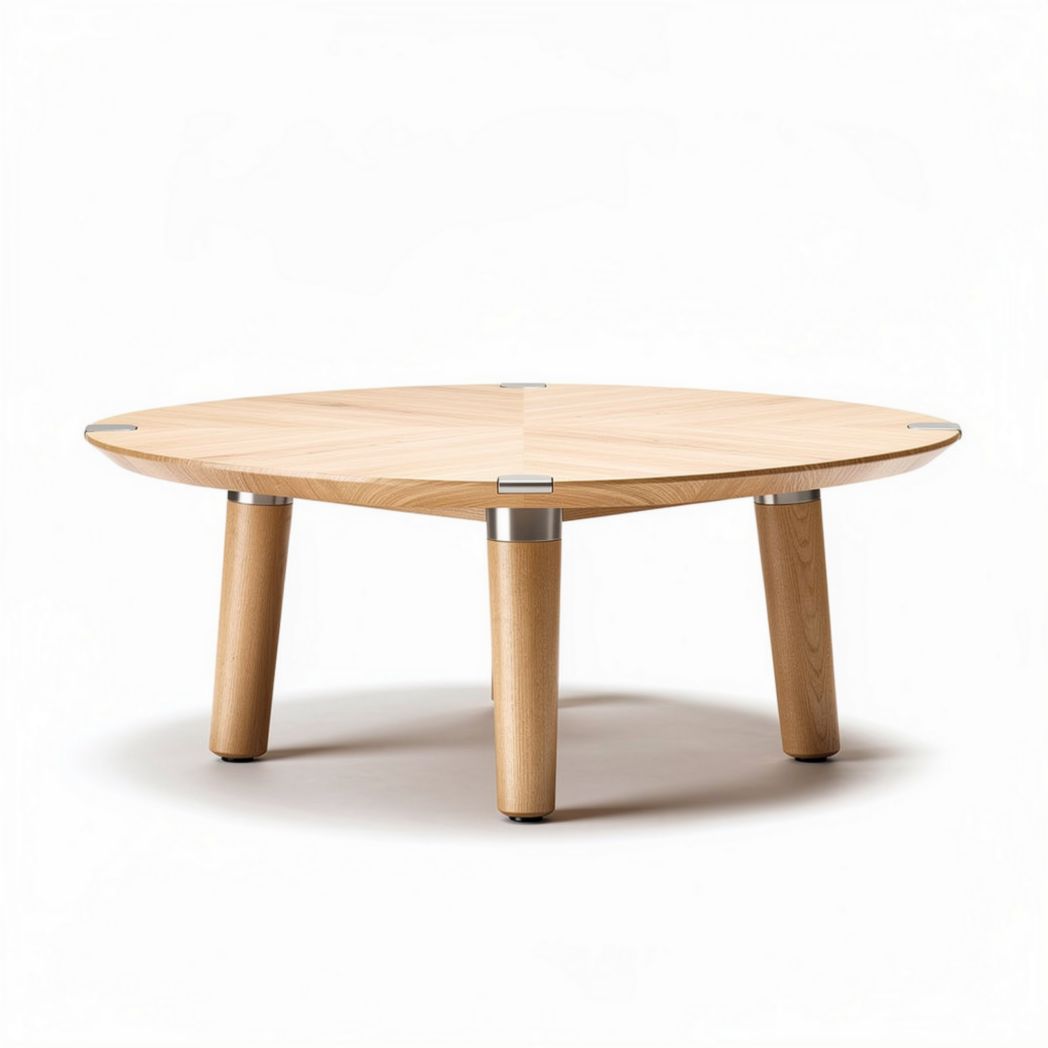 Round wooden coffee table with metal accents 90 x 90 x 40cm