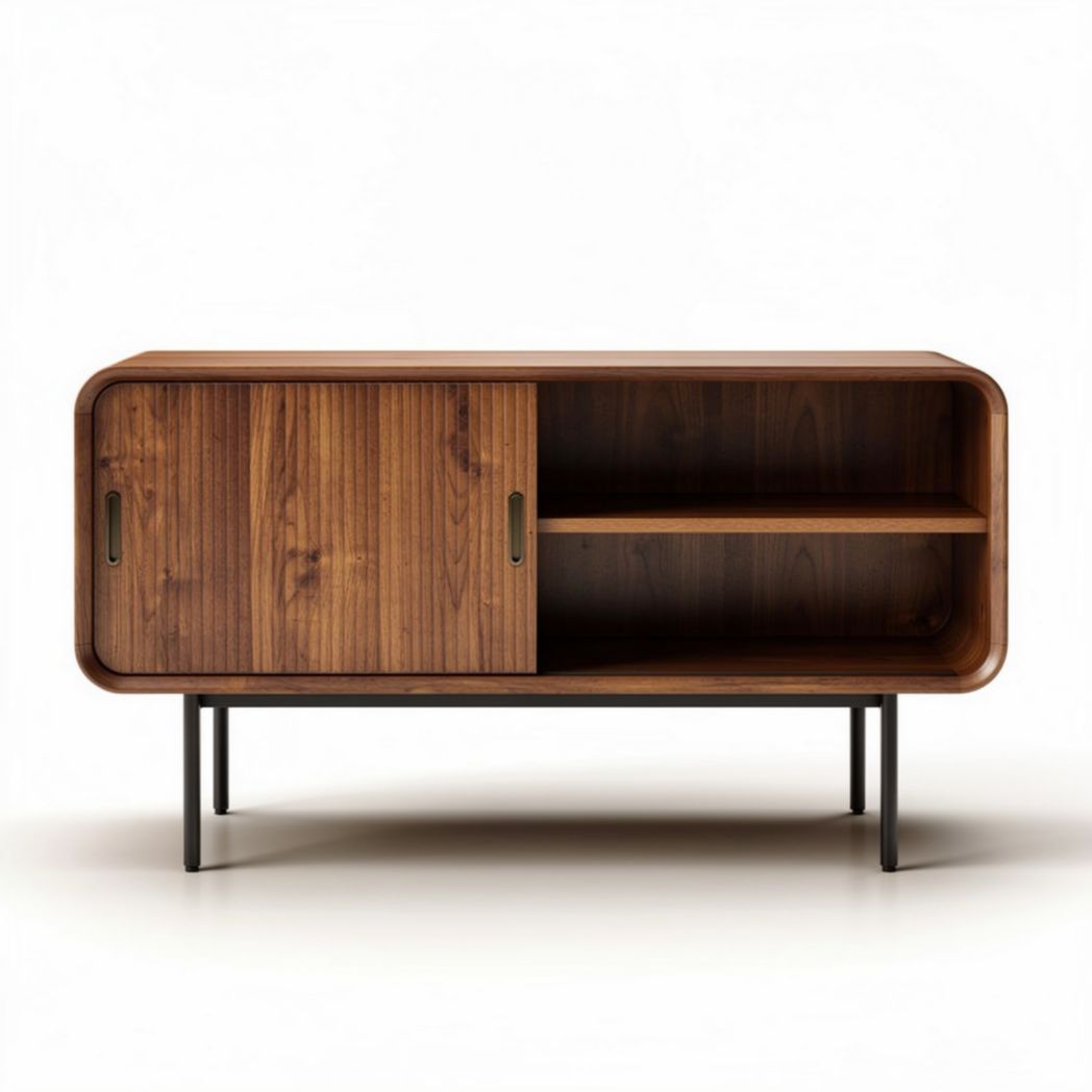 Wooden sideboard with sliding doors and open storage 120 x 40 x 60cm