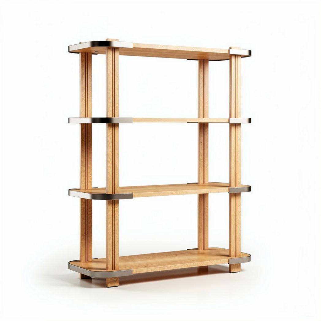Wooden bookshelf with metal accents for living room storage 120 x 40 x 180cm