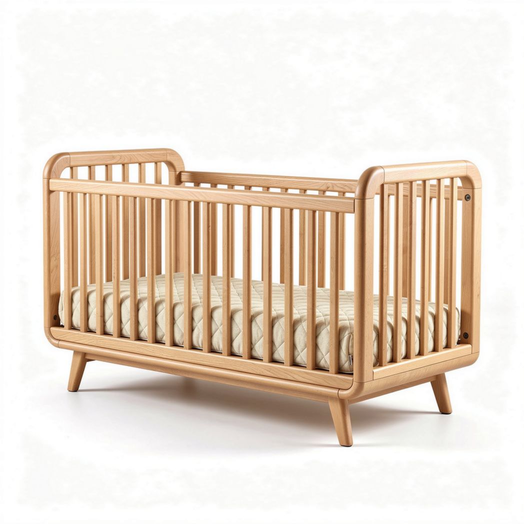 Wooden baby crib with mattress included in gray finish 130 x 70 x 90cm