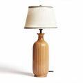 Ceramic table lamp with beige linen shade and ribbed design 30 x 30 x 55cm