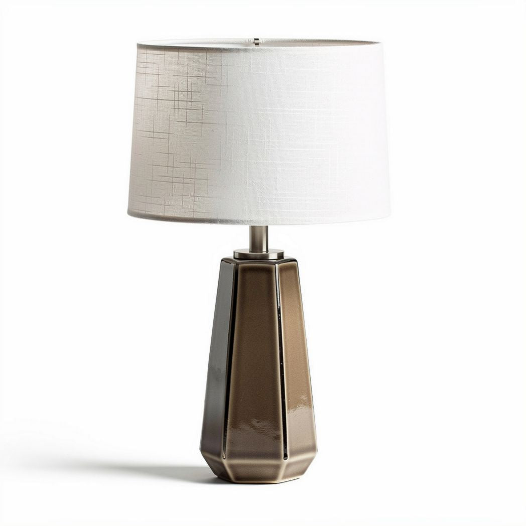 Ceramic table lamp with textured white shade in bronze finish 30 x 30 x 60cm