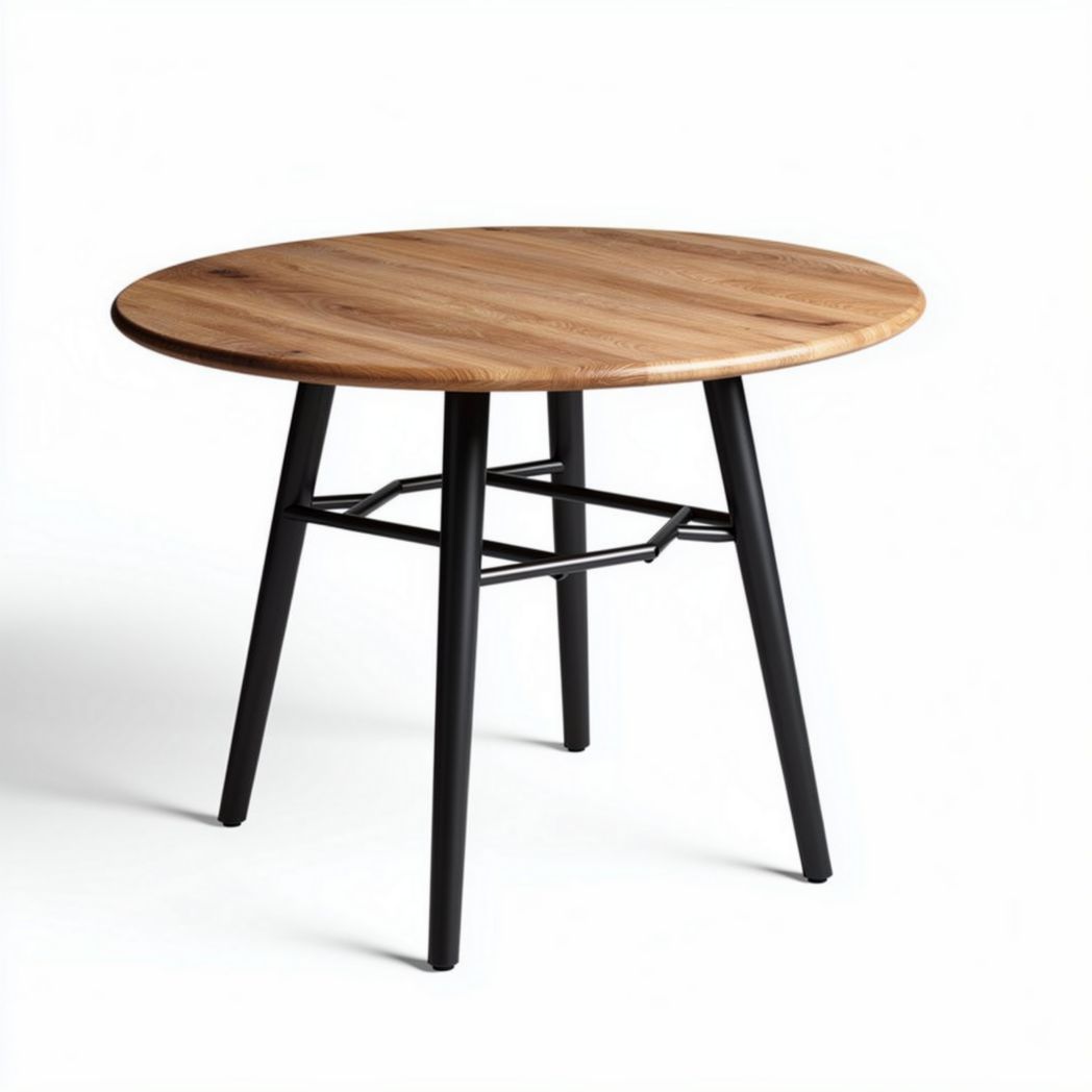 Round wooden dining table with black metal legs 70 x 70 x 75cm