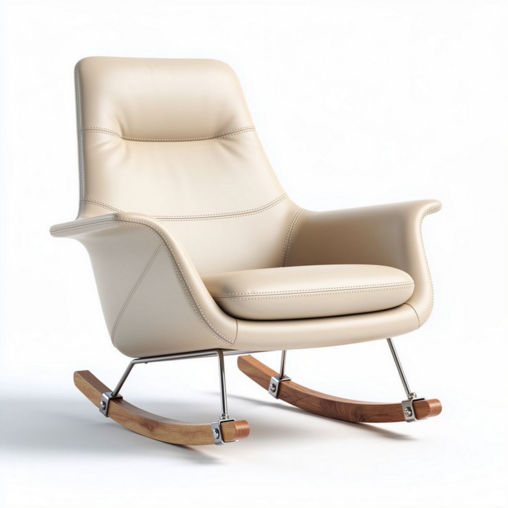 Leather rocking chair with wooden base and minimalist design 80 x 80 x 90cm
