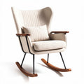 Rocking chair with fabric upholstery and wood accents in beige color