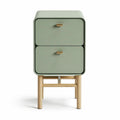 Green two-drawer nightstand with wooden legs and modern design 40 x 40 x 60cm
